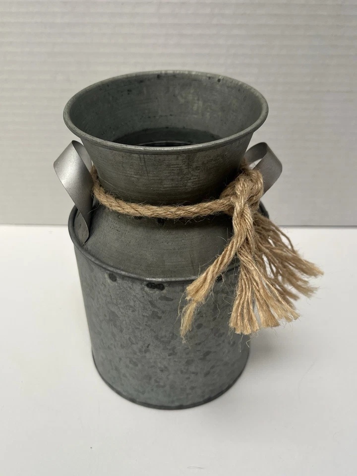 💥Rustic Decorative Metal Jug Silver Grey Milk Can W Twine 7 Inch 1 Day Ship!👍 - Image 2 of 4