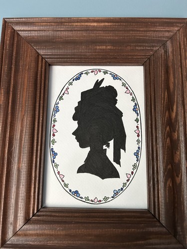 Original Art Antique Inspired Silhouette Of Victorian Woman In Hat Framed 9”x11” - Picture 2 of 14