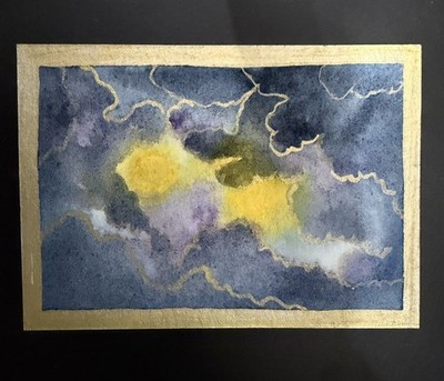 ACEO Original Art Card Watercolor Painting abstract night sky clouds 2.5 X 3.5