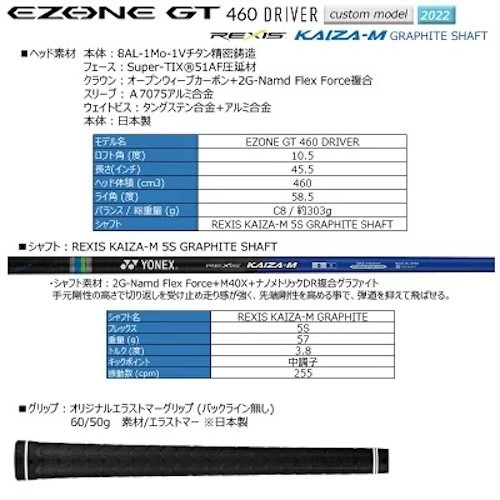 YONEX 2022 EZONE GT 460 Driver Loft 10.5° REXIS KAIZA-M 5S Men Graphite Shaft RH - Picture 9 of 9