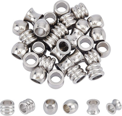 30Pcs 3 Styles Column Beads Stainless Steel Parachute Cord Bead 6Mm Large Hol...