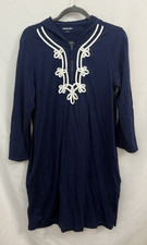 Lands End Swim Cover-up Dress 1/4 Zip Navy Hooded Stretch Pockets Beach Womens S