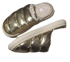 Slippers Women's Merritt Slip On Slide Gold Round Toe Faux Fur Size 5-6