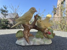 Vintage Yellow Ceramic Bird Pair Figurine on Branch