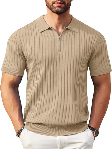 Camisetas polo de punto acanalado de manga corta con cremallera para hombre - Imagen 14 de 107