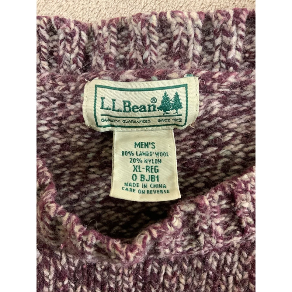 LL Bean Lambs Wool Nylon Knit Sweater Mens XL Burgundy Crewneck - Image 3 of 4