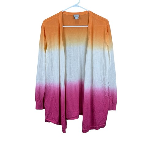Chico’s Size 4/XXL Dip Dye Ombre Open Cardigan Sweater Orange Pink Lightweight - Picture 2 of 5
