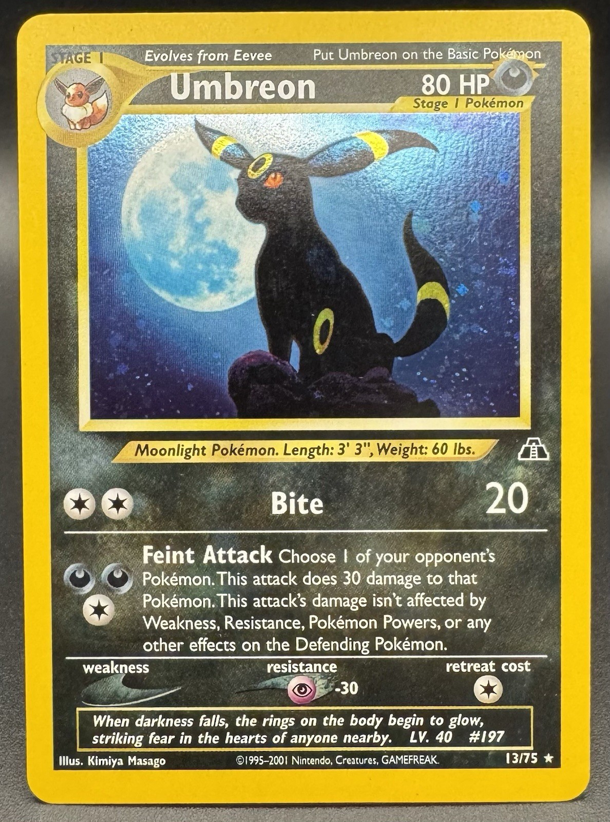 Pokemon TCG Umbreon 13/75 Neo Discovery Unlimited Holo English MP Card