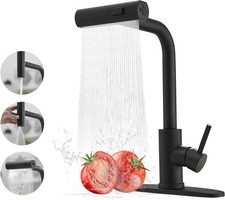 Kitchen Faucet with Pull Down Sprayer, Matte Black Waterfall Kitchen Sink Faucet