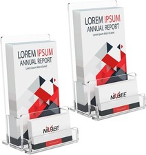 2-Pack Acrylic Brochure Holder 4    , Clear Brochure Display Stand w/ Card Holder