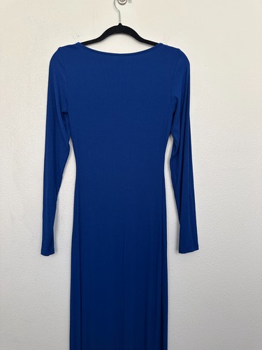 SKIMS Soft Lounge Long Sleeve Dress Keyhole Cobalt Blue Ribbed Women's Large - Picture 10 of 10