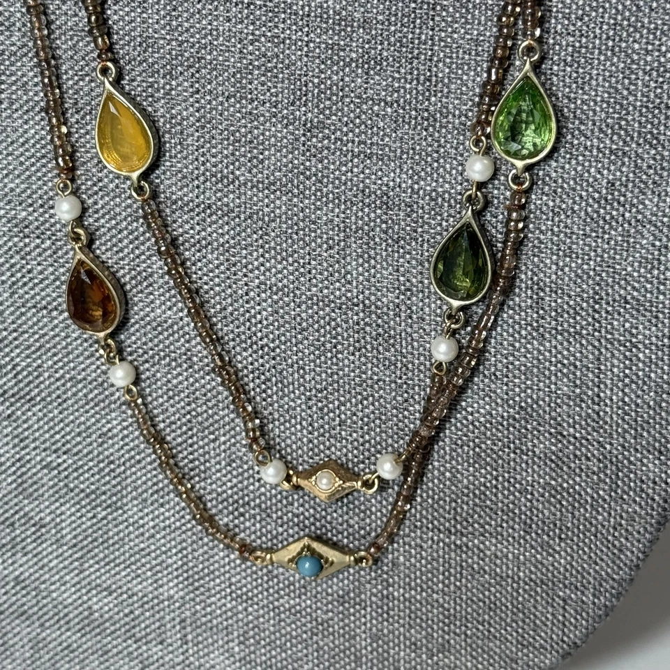 Ralph Lauren Necklace Double Strand Glass Bead Gemstone Pearl Drop 36 Inch Long - Image 4 of 4