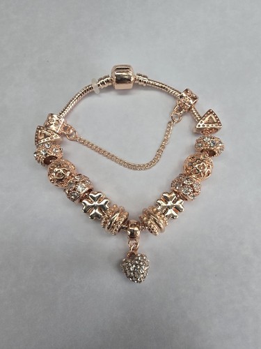 Rose Gold Authentic European Charm Bracelet with charms - Picture 8 of 9