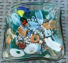 Vintage Murano Millefiori Emerald Silver Flake Italian Art Glass Wavy Dish