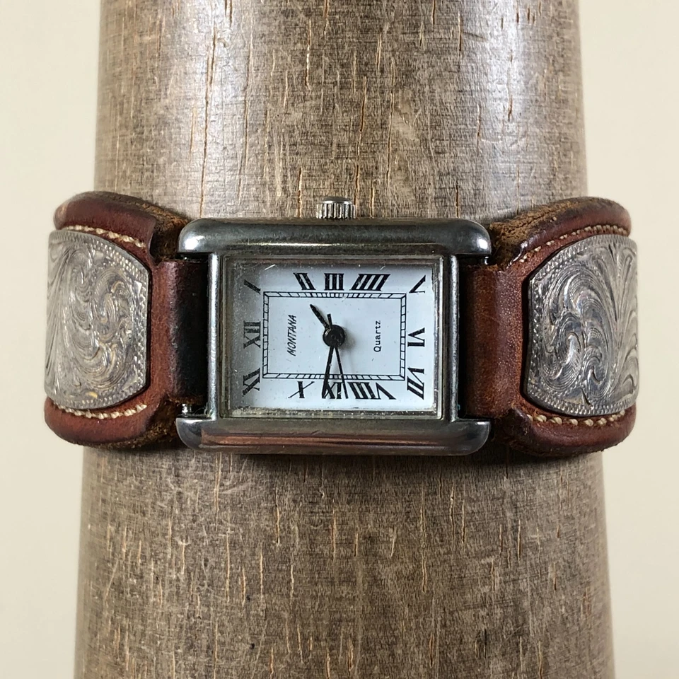Reloj Montana Silversmiths Mujer Vestido Tanque Cuero Marrón Cuarzo 21mm 6 3/4" Foto 2 de 4