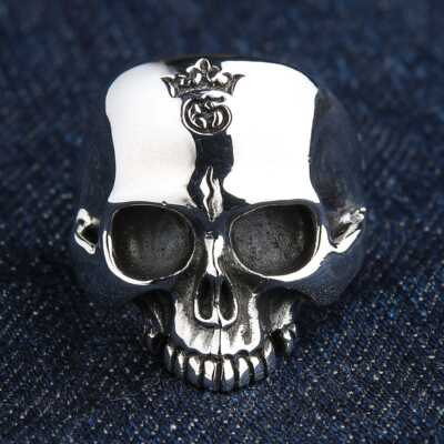 CLASSIC HALF JAW SKULL 925 STERLING SILVER MEN'S RING NEW