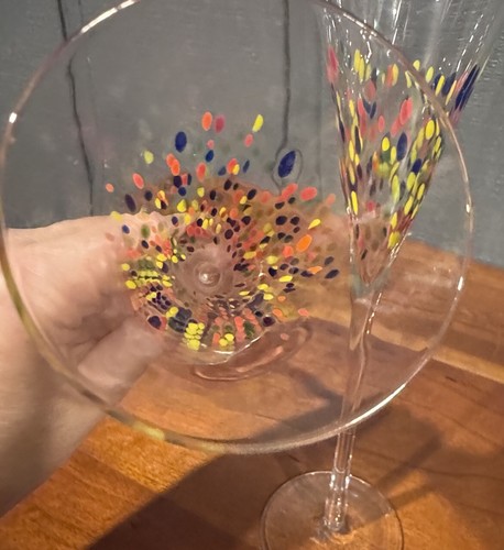 Confetti Champagne Flute Glasses Art Glass 11” - Picture 9 of 13