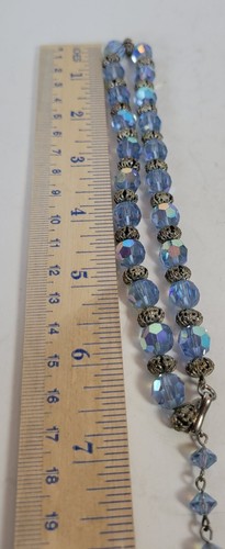 Vintage Translucent Blue and Gold Bead Necklace 13 inch with 2 inch extender - Picture 7 of 8