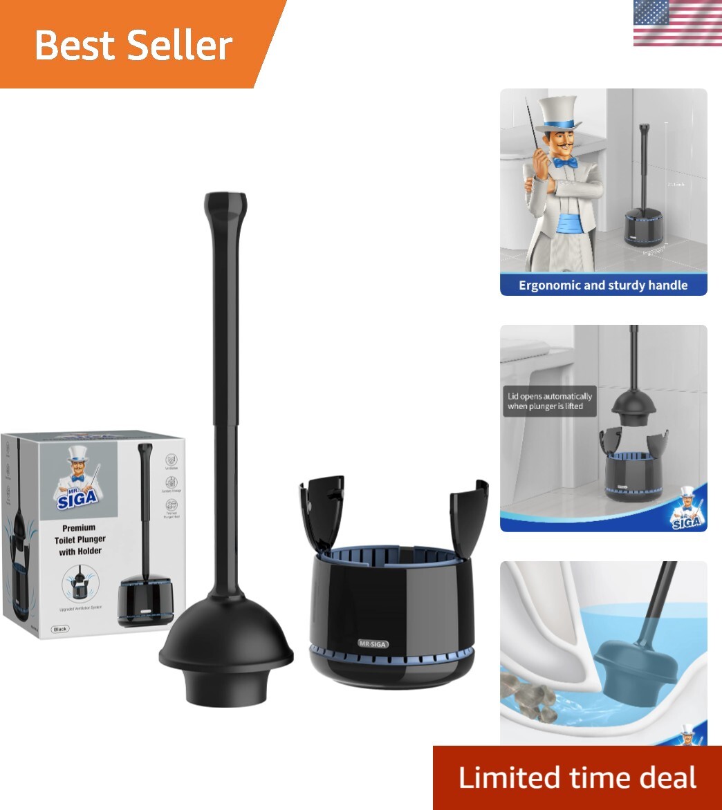 Toilet Plunger with Holder, Heavy Duty Toilet Plunger and Holder Combo for Ba...