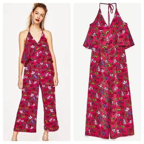 Halter Boho Floral Jumpsuit Sz 