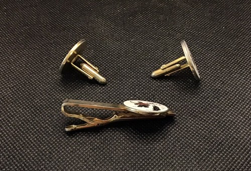 Vintage Cuff Links Tie Bar Set Trout Fly fishing SWANK Vintage Enamel - Picture 4 of 7