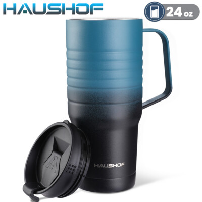 HAUSHOF 24 oz Travel Mug Tumbler Stainless Vacuum Insulated Travel Mugs w/Handle