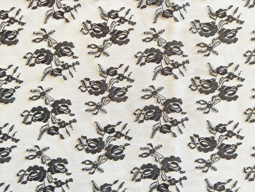Black Rachelle Lace Flower Mesh Sheer Polyester 1.5 Yard Width 58" - Picture 3 of 5