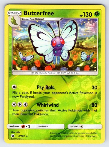 Butterfree 3/149 2017 Sun & Moon Base Set Pokemon Card Reverse Holo Rare - Nm