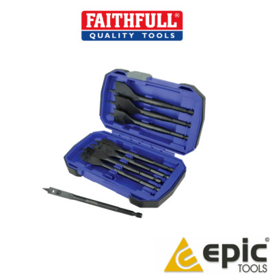 Faithfull Flat Bit Set 8-teilig – Flachbohrer-Set In Holzkiste, Für Präzise Bohrungen In Holz