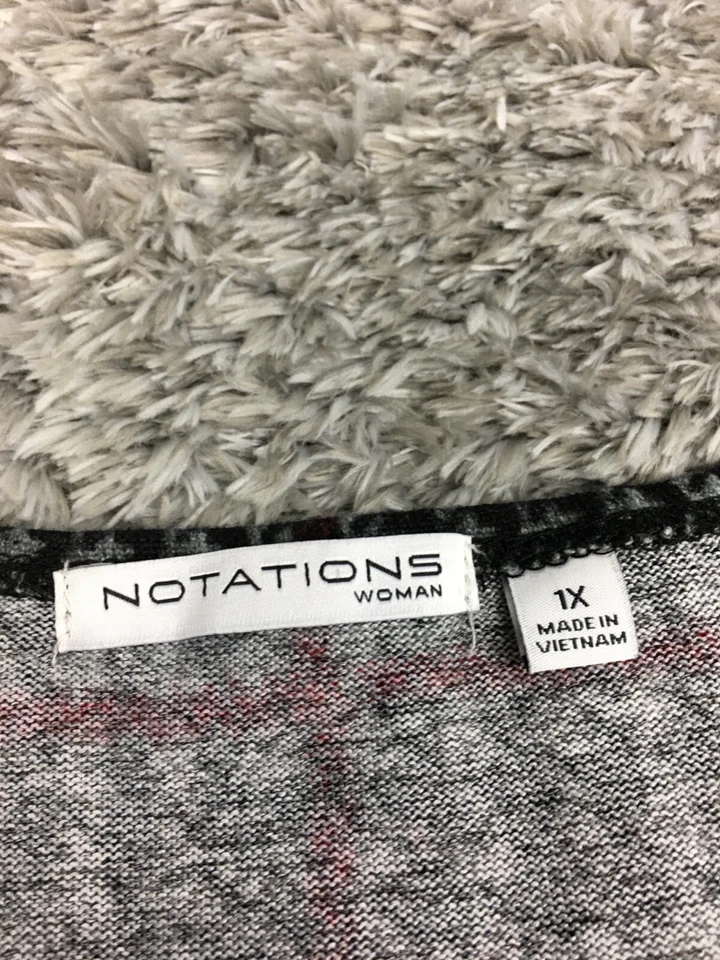 Notations Duster Jacket Womens Size 1X Plus Gray Red Plaid Open Front WHAR0265 - Image 4 of 4