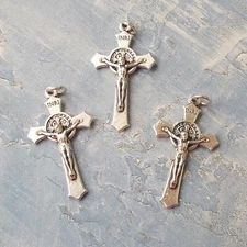 Saint St Benedict Cross Jesus Catholic Crucifix 1 1/2" Silver Medal Pendant 3ct