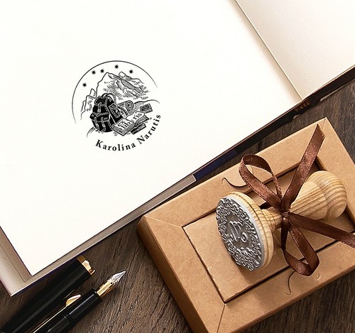 Travel Mountains Books Rucksack Ex libris Stamp Personalized Gift in Special Box - Picture 3 of 8