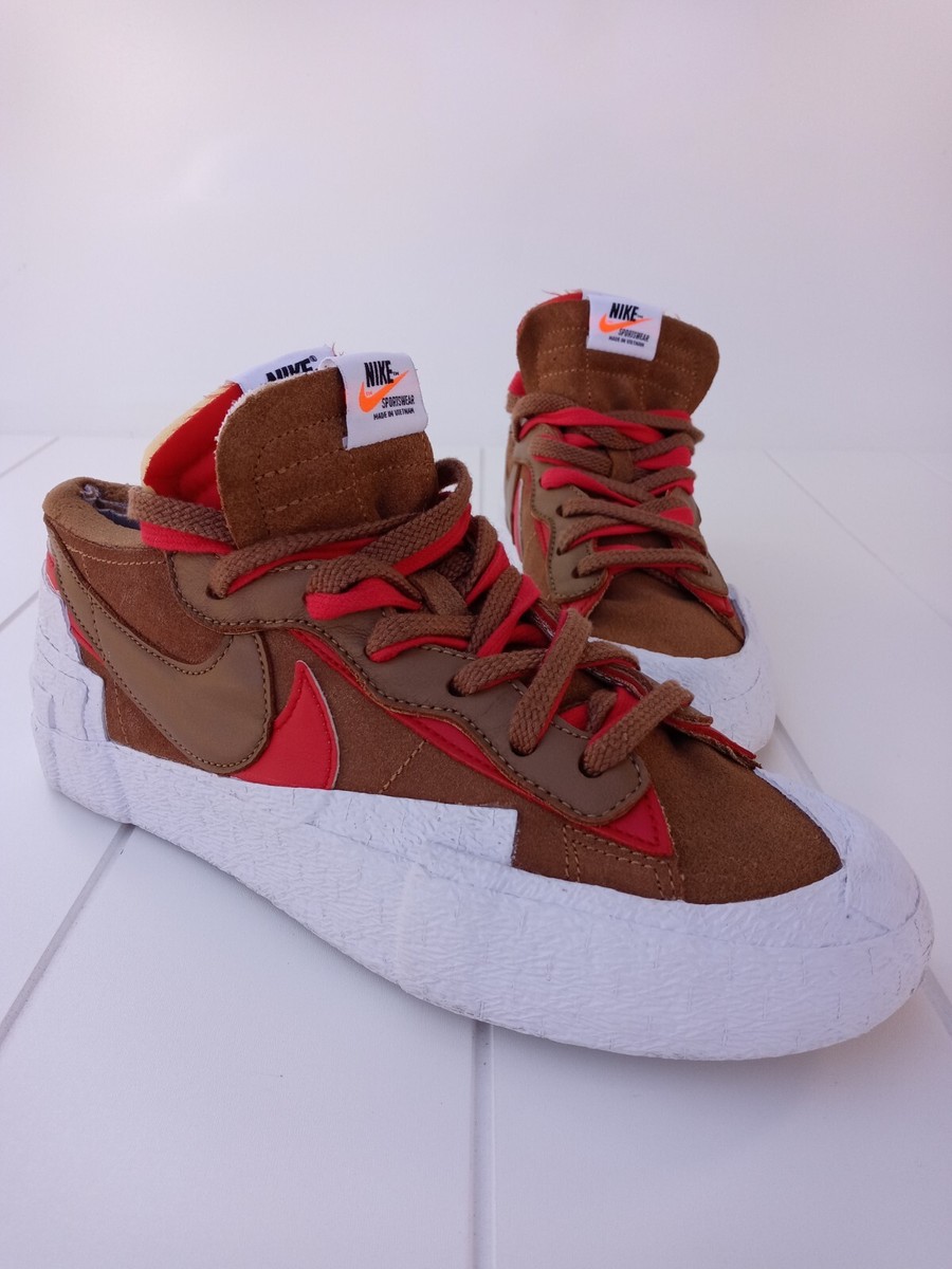Nike Blazer Low x Sacai British Tan Suede Leather Sneakers Nike Blazer Low Sacai Light British Tan University Red  main image 4