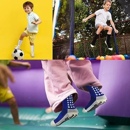 Kids Grip Athletic Socks,1-4 Pairs 8-12 Years #3 Black+red+white+blue(4 Pairs) - Picture 2 of 9