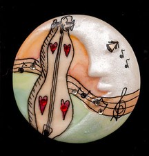 USA-Made Handcrafted Porcelain Pin w/ Mtn Dulcimer/Swarovski Crystals by Adagio