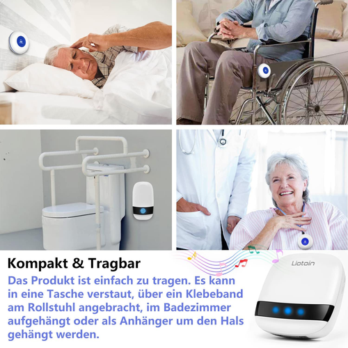 LIOTOIN Notrufknopf Für Senioren Notruf Alarm Knopf Kabellose Hausnotruf Seniore - Bild 4 von 12