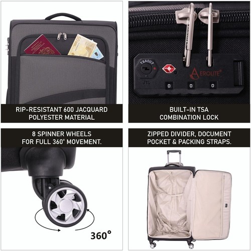 Lightweight Suitcase on 4 Wheels Cabin Small Medium Large Hold Luggage & Sets - Picture 18 of 28