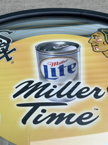Miller Lite Time Chicag Bears Bulls Sox Hawks Bar Sign Mirror Mancave Beer Vtg - Picture 7 of 21