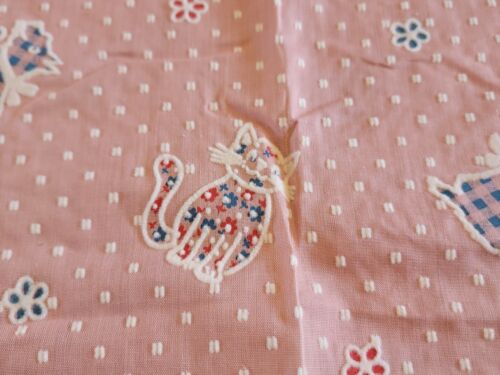 Rare!!! Vintage Flocked Sheer Cats and Dog Pink Fabric 34"x45" Very Nice!!! - Picture 3 of 8