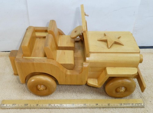 Vintage Incredible Handmade Wood Jeep Willy Wrangler Folk Art Wheels Move Army - Picture 2 of 5