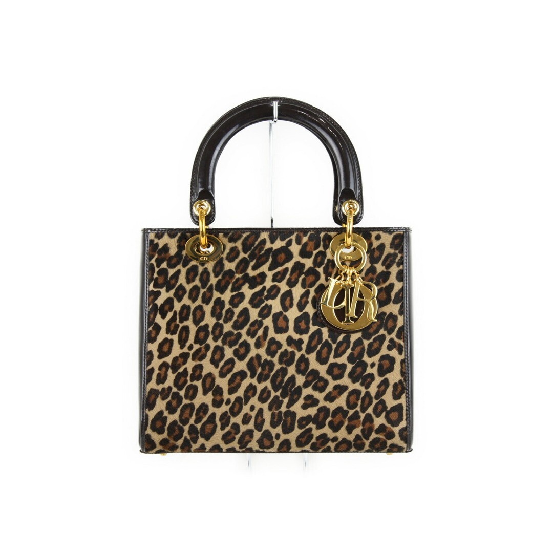 Christian Dior Lady Dior Leopard 2Way Handbag Shoulder Bag Enamel 