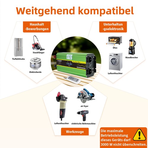 Wechselrichter 12V 24V 4000W 6000W 8000W 4USB 2AC Reiner Sinus Spannungswandler - Bild 39 von 62