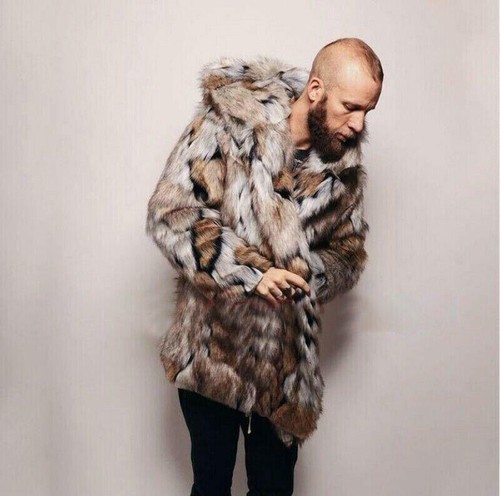 Abrigo con capucha de invierno para hombre Chaqueta de piel de zorro sintética Cálido Prendas exteriores de longitud media - Imagen 4 de 28