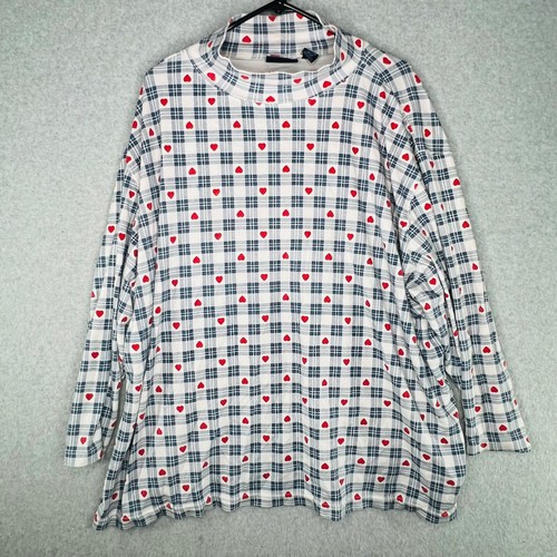 Vintage 90s Willow Bay Plus Heart Checker Board Long Sleeve Shirt White Size 26-28W - Bild 1 von 7