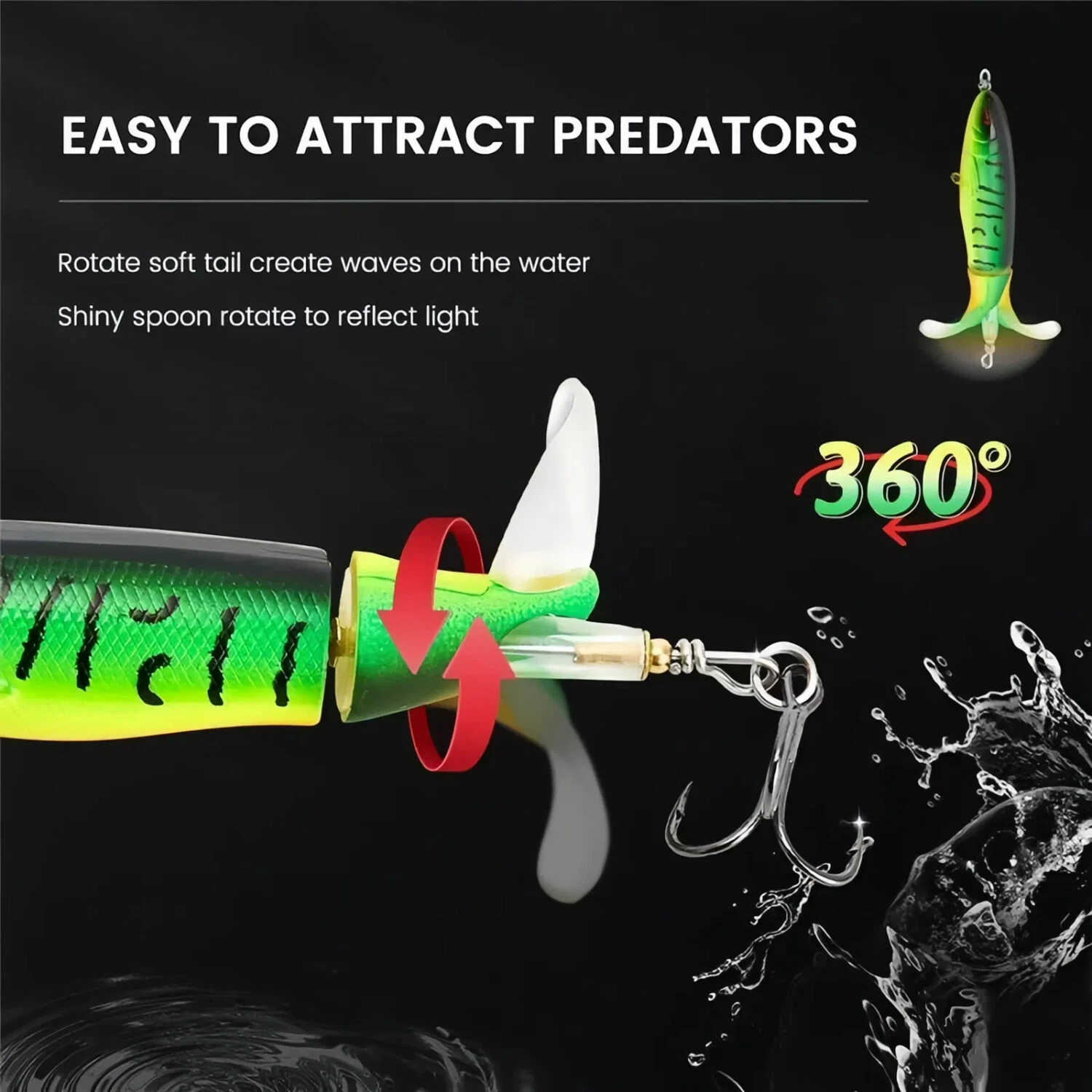 2PK Fishing Lures Bait Whopper Plopper Topwater Floating Rotating Tail for Bass 2PK Fishing Lures Bait Whopper Plopper Topwater Floating Rotating Tail for Bass
