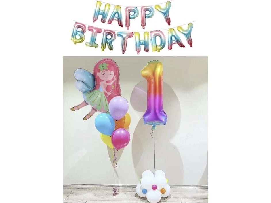 1er Cumpleaños Hadas Globos Paquete Cumpleaños Fiesta Decoraciones Edad 1 Niñas Ángel Foto 2 de 3