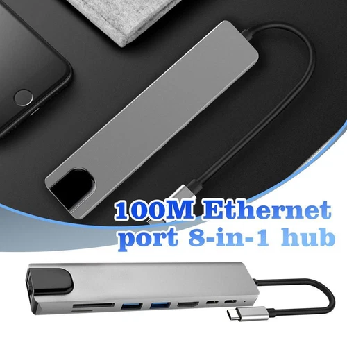 Metal 8-in-1 Docking Station USB-C Hub Type C To USB 3.0 Adapter PD ✨y 4K D8A7