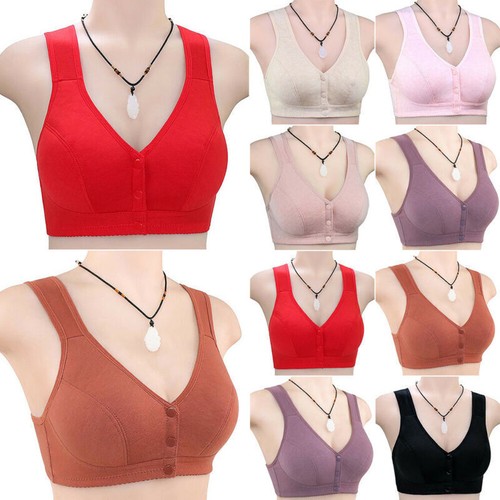 Womans Front Fastening Bra Female Cotton Non Wired Comfort Stretch Vest Bra Top - Picture 3 of 19