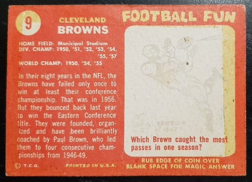 1958 Topps #9 Cleveland Browns Team Card #29 Jim Brown Team: Cleveland - Picture 2 of 6