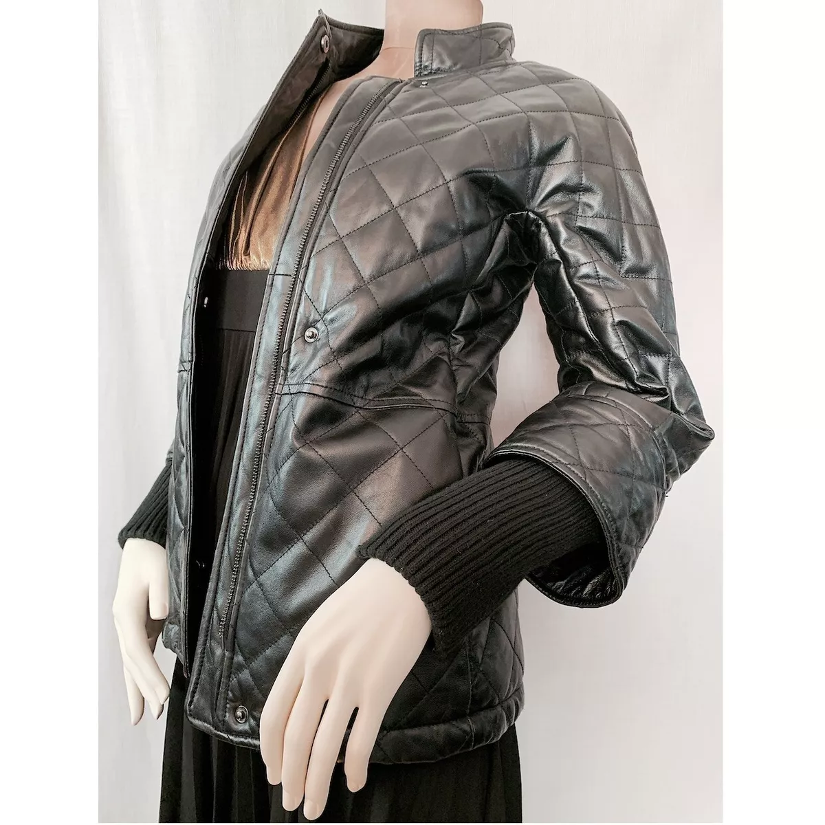 Isaac Mizrahi Black Quilted Leather Jacket S